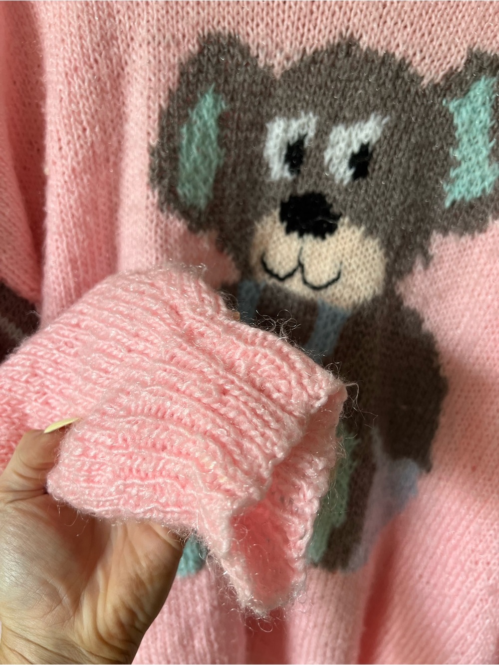 Hand knit Pink Plush Bear Graphic Sweater - Women - Picture 5 of 8